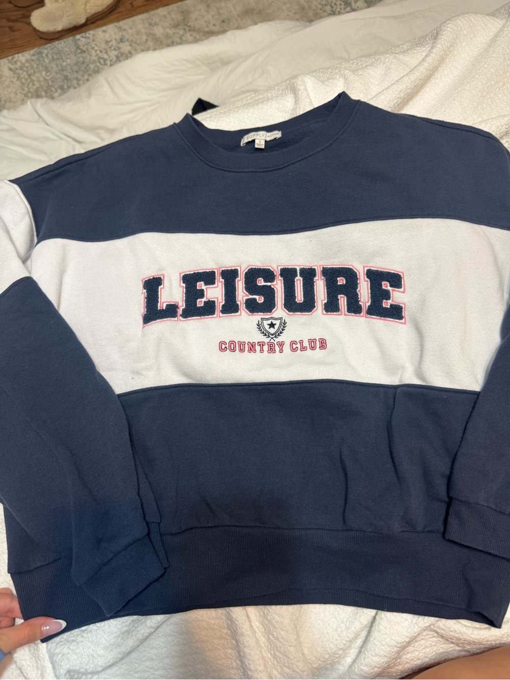 Z Supply Navy and White Colorblock 'Leisure' Crewneck Sweatshirt